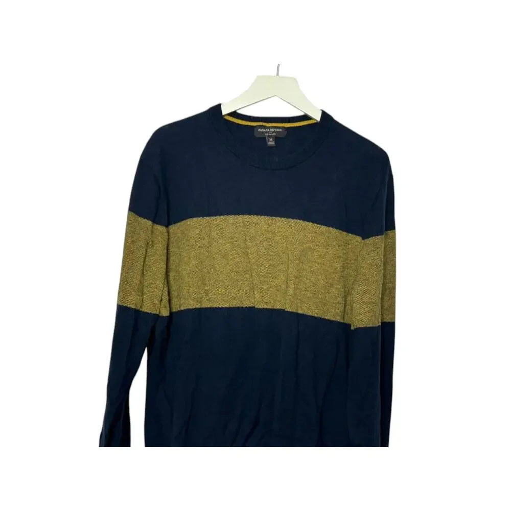 Banana Republic Navy Combo Birdseye Chest Striped Crew-Neck Sweater Men's XL